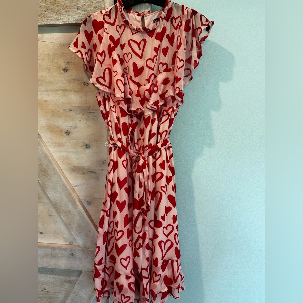 New York & Co. Heart Print Red and Pink Dress
